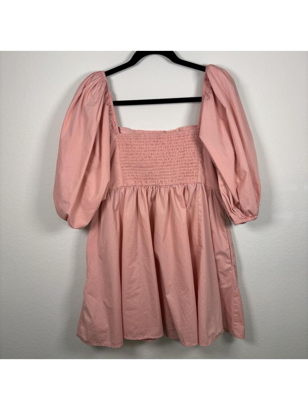 Abercrombie & Fitch Pink Ruched Puff Sleeve Square Neck Mini Dress Preppy Sz XL - Picture 3 of 7